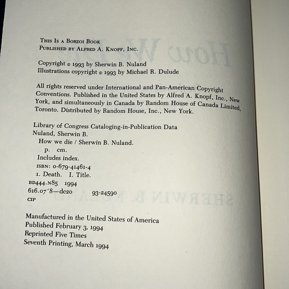 HOW WE DIE - REFLECTIONS ON LIFE’S FINAL CHAPTER HARDCOVER BOOK BY S. B. NULAND - Picture 12 of 15